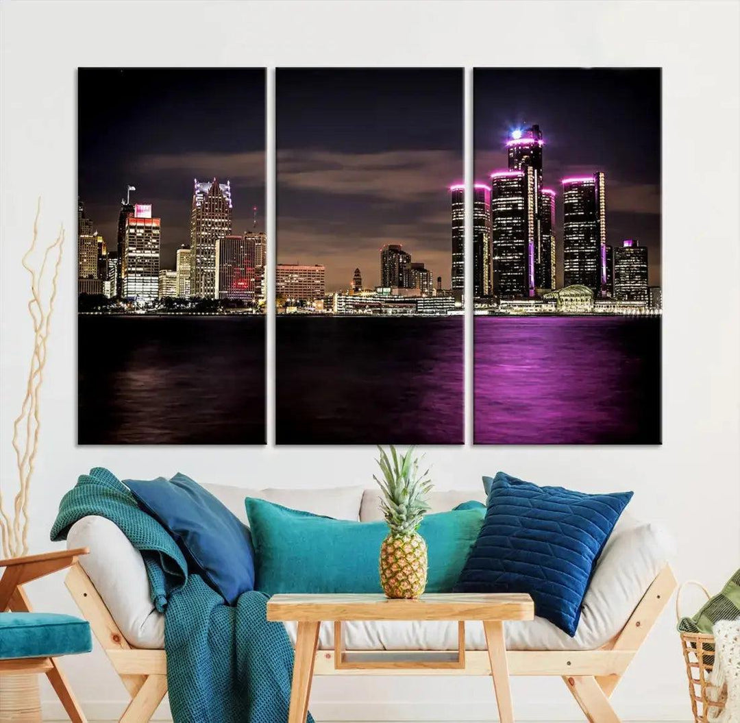 Extra Large Detroit Towers Skyline Cityscape Wall Art Canvas Print