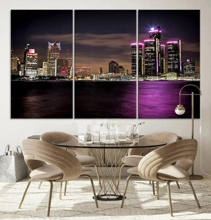 Extra Large Detroit Towers Skyline Cityscape Wall Art Canvas Print