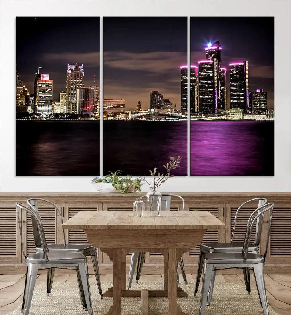 Extra Large Detroit Towers Skyline Cityscape Wall Art Canvas Print