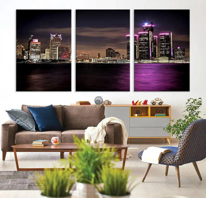 Extra Large Detroit Towers Skyline Cityscape Wall Art Canvas Print