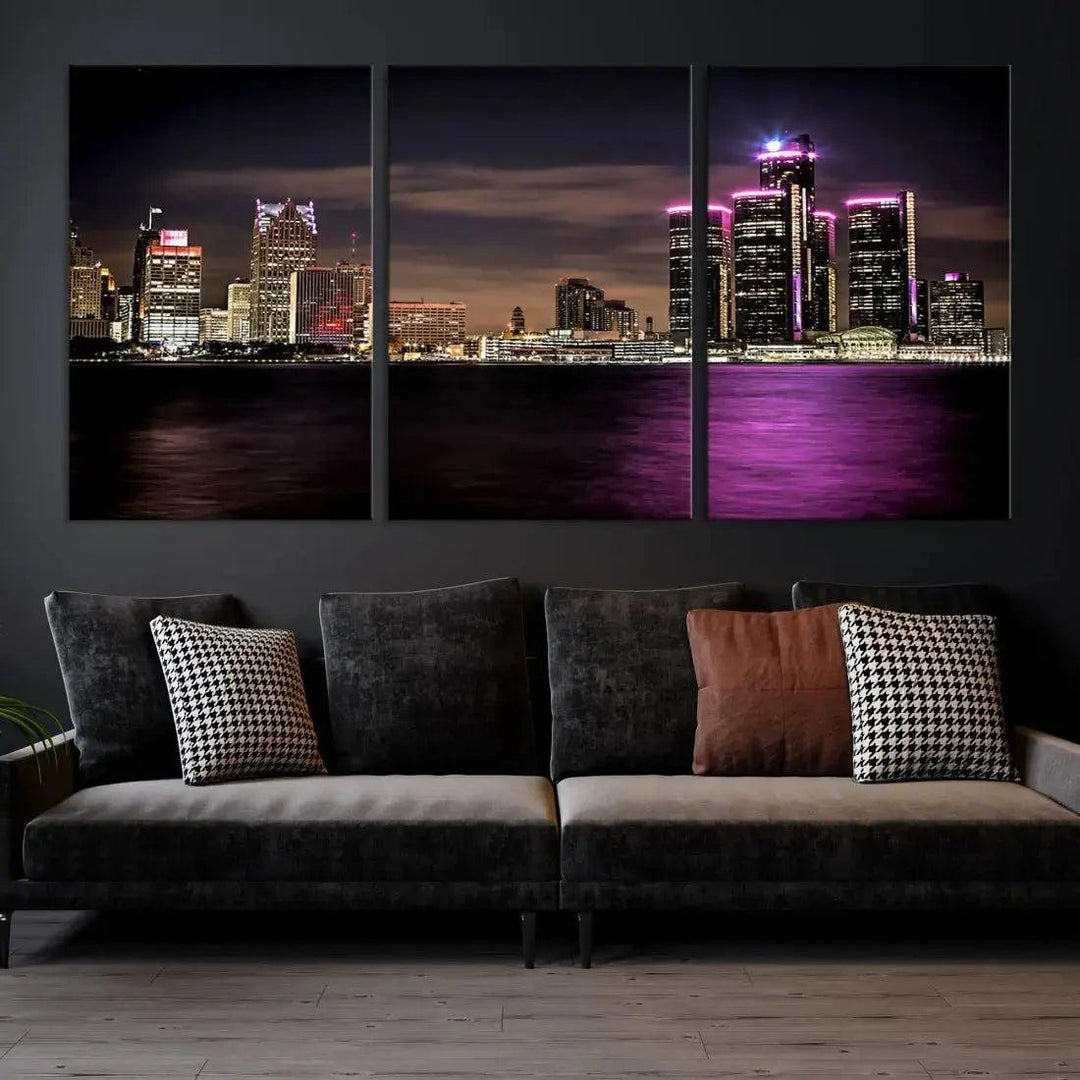 Extra Large Detroit Towers Skyline Cityscape Wall Art Canvas Print