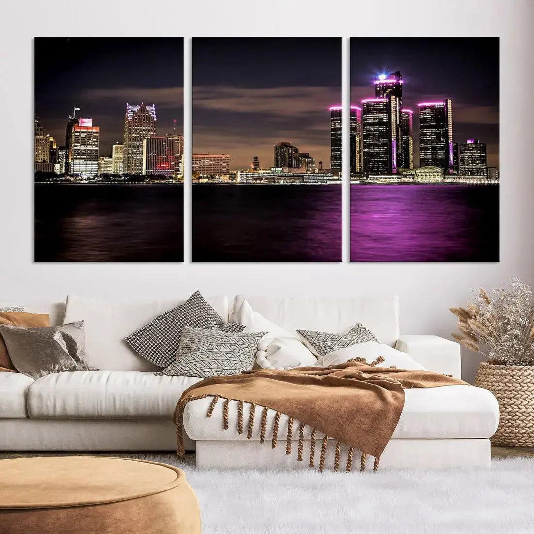 Extra Large Detroit Towers Skyline Cityscape Wall Art Canvas Print