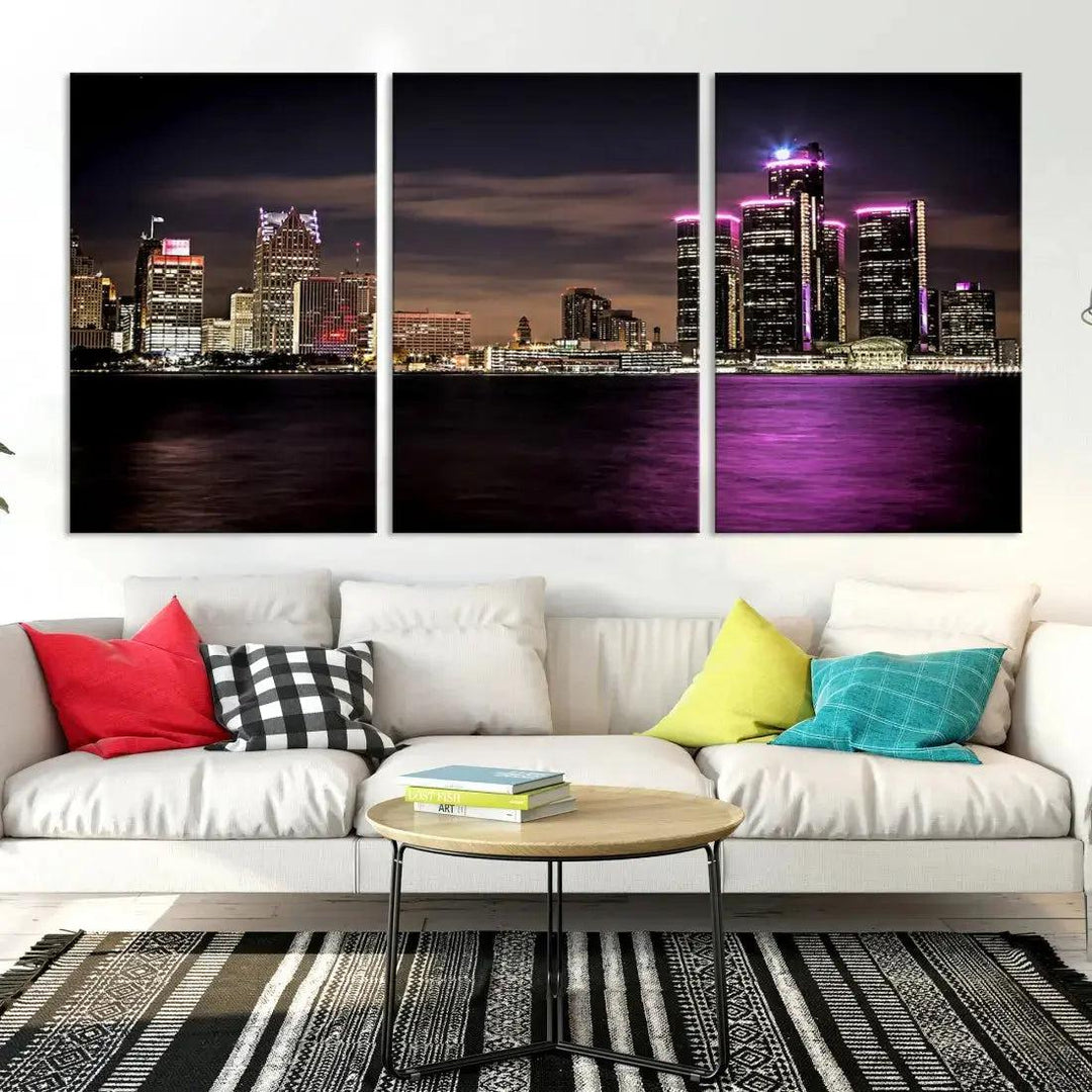 Extra Large Detroit Towers Skyline Cityscape Wall Art Canvas Print