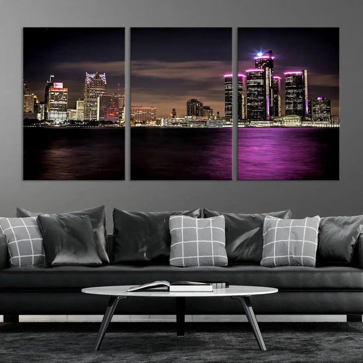 Extra Large Detroit Towers Skyline Cityscape Wall Art Canvas Print