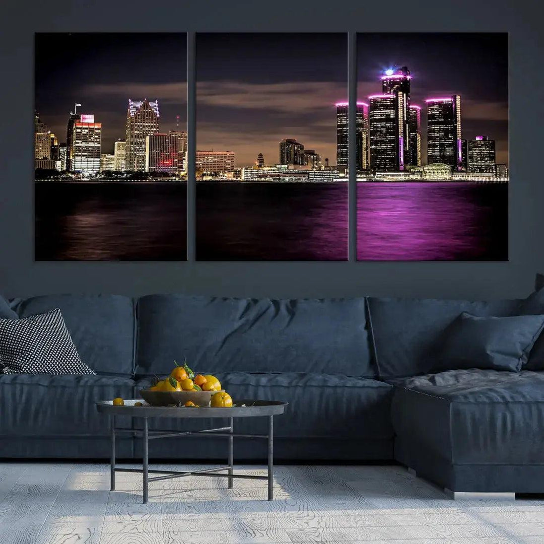 Extra Large Detroit Towers Skyline Cityscape Wall Art Canvas Print