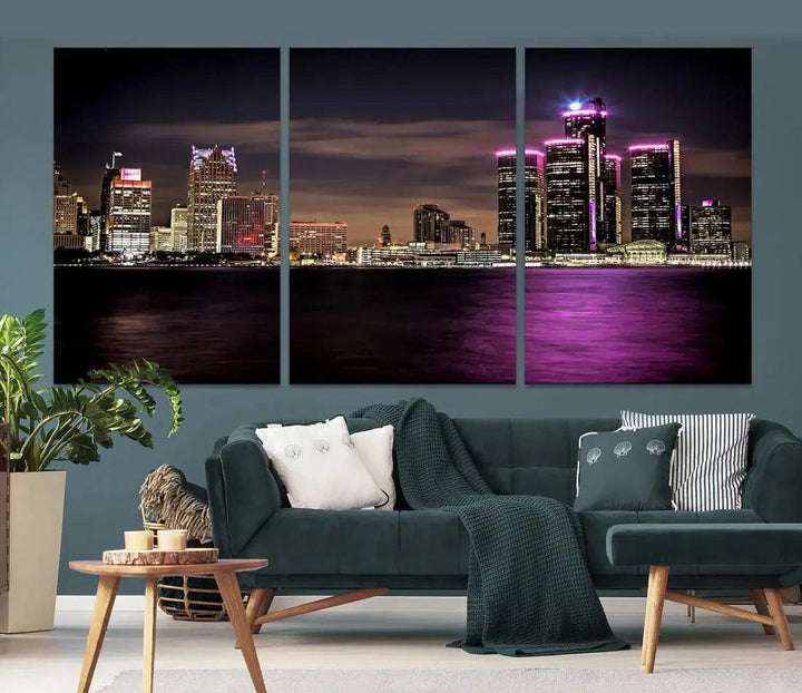 Extra Large Detroit Towers Skyline Cityscape Wall Art Canvas Print