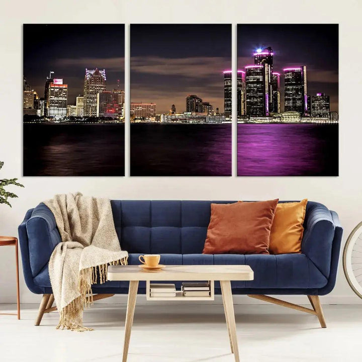 Extra Large Detroit Towers Skyline Cityscape Wall Art Canvas Print