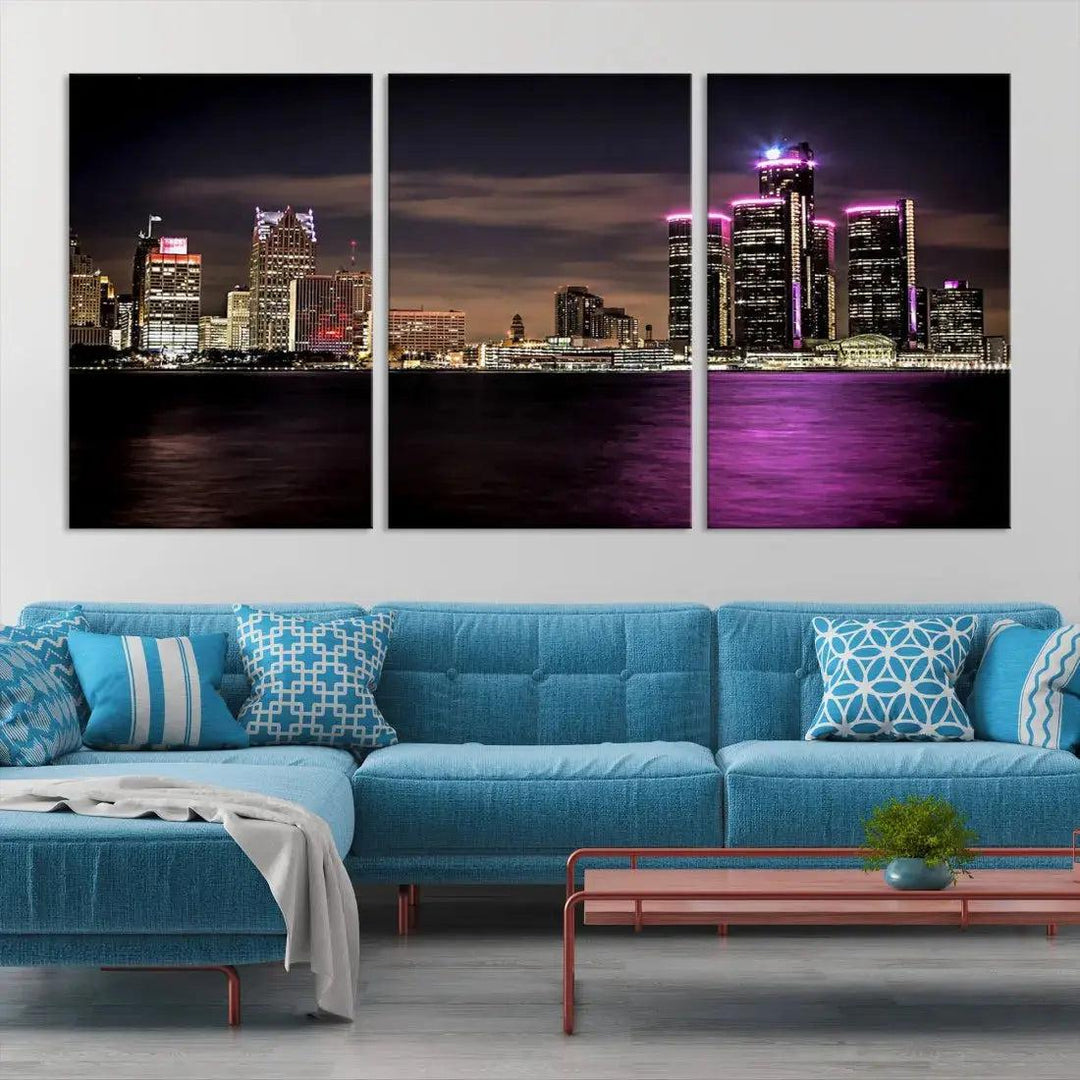 Extra Large Detroit Towers Skyline Cityscape Wall Art Canvas Print