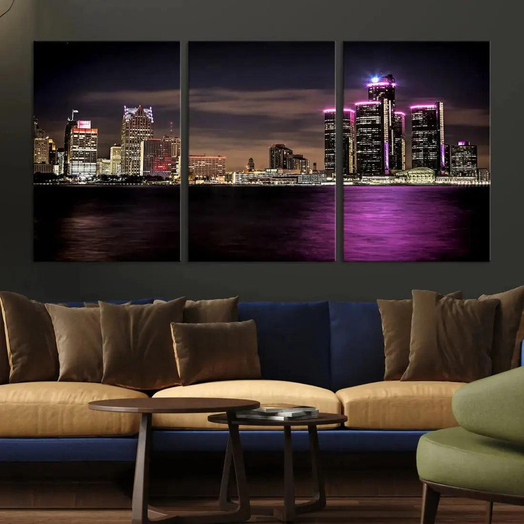 Extra Large Detroit Towers Skyline Cityscape Wall Art Canvas Print