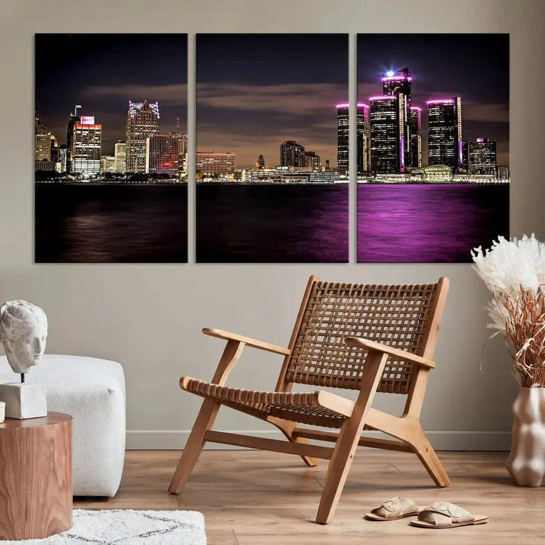 Extra Large Detroit Towers Skyline Cityscape Wall Art Canvas Print