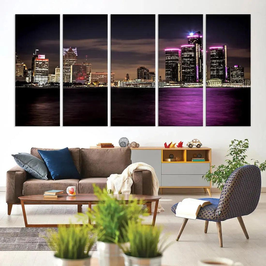 Extra Large Detroit Towers Skyline Cityscape Wall Art Canvas Print