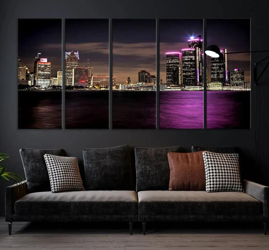 Extra Large Detroit Towers Skyline Cityscape Wall Art Canvas Print