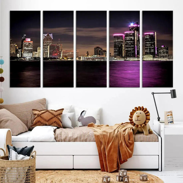 Extra Large Detroit Towers Skyline Cityscape Wall Art Canvas Print