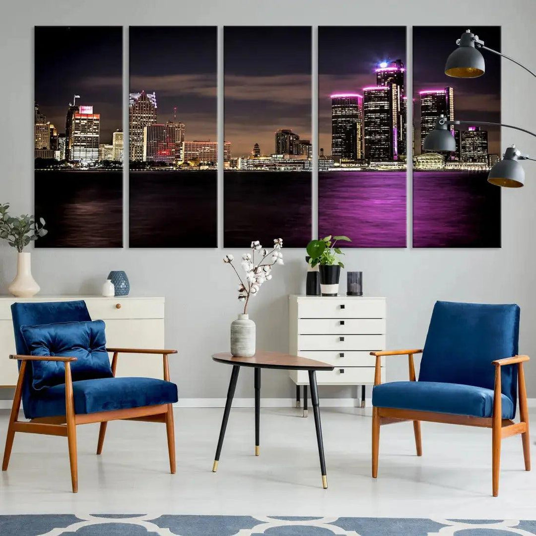 Extra Large Detroit Towers Skyline Cityscape Wall Art Canvas Print