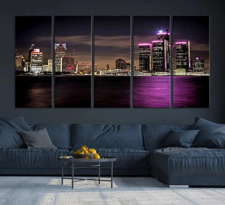 Extra Large Detroit Towers Skyline Cityscape Wall Art Canvas Print