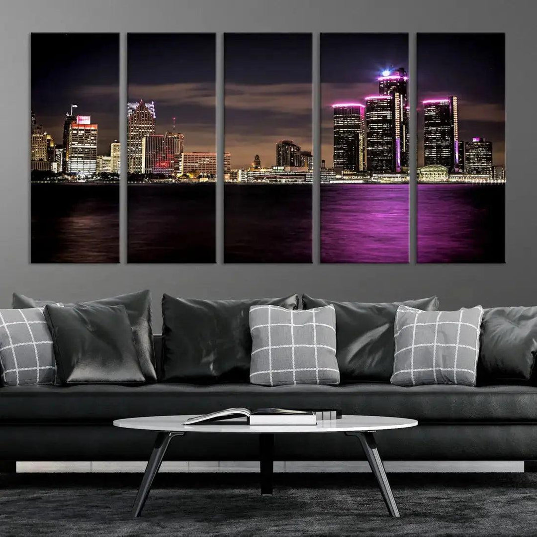 Extra Large Detroit Towers Skyline Cityscape Wall Art Canvas Print