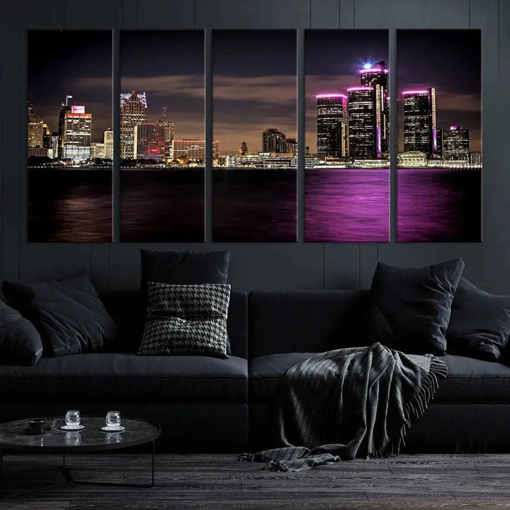 Extra Large Detroit Towers Skyline Cityscape Wall Art Canvas Print