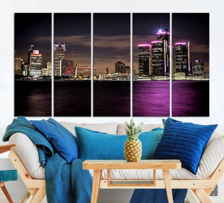 Extra Large Detroit Towers Skyline Cityscape Wall Art Canvas Print