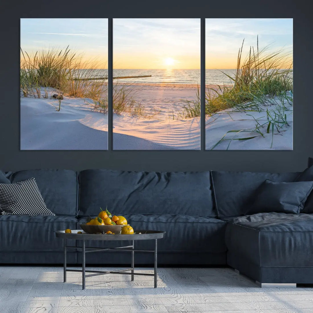 Extra Large Fascinating Sunset Ocean Beach Wall Art Canvas Print