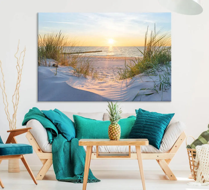 Extra Large Fascinating Sunset Ocean Beach Wall Art Canvas Print