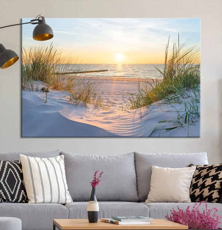 Extra Large Fascinating Sunset Ocean Beach Wall Art Canvas Print