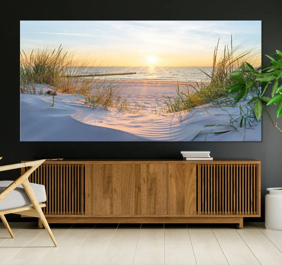 Extra Large Fascinating Sunset Ocean Beach Wall Art Canvas Print