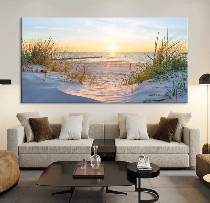 Extra Large Fascinating Sunset Ocean Beach Wall Art Canvas Print