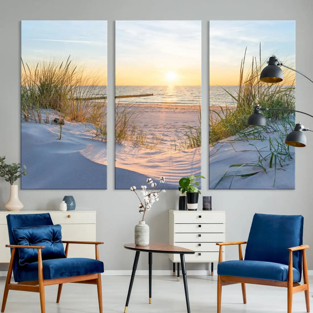 Extra Large Fascinating Sunset Ocean Beach Wall Art Canvas Print