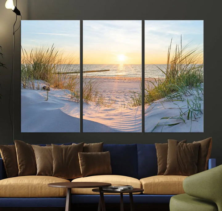 Extra Large Fascinating Sunset Ocean Beach Wall Art Canvas Print