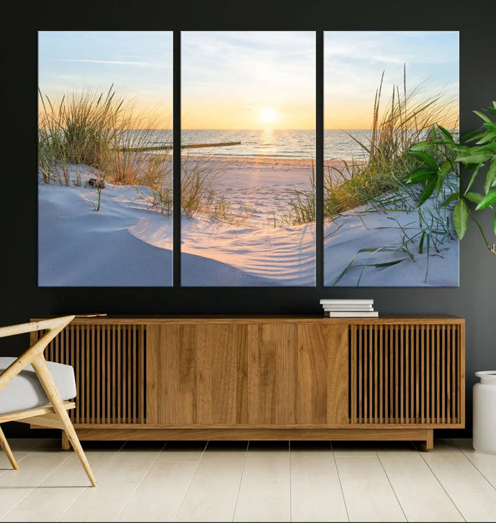 Extra Large Fascinating Sunset Ocean Beach Wall Art Canvas Print