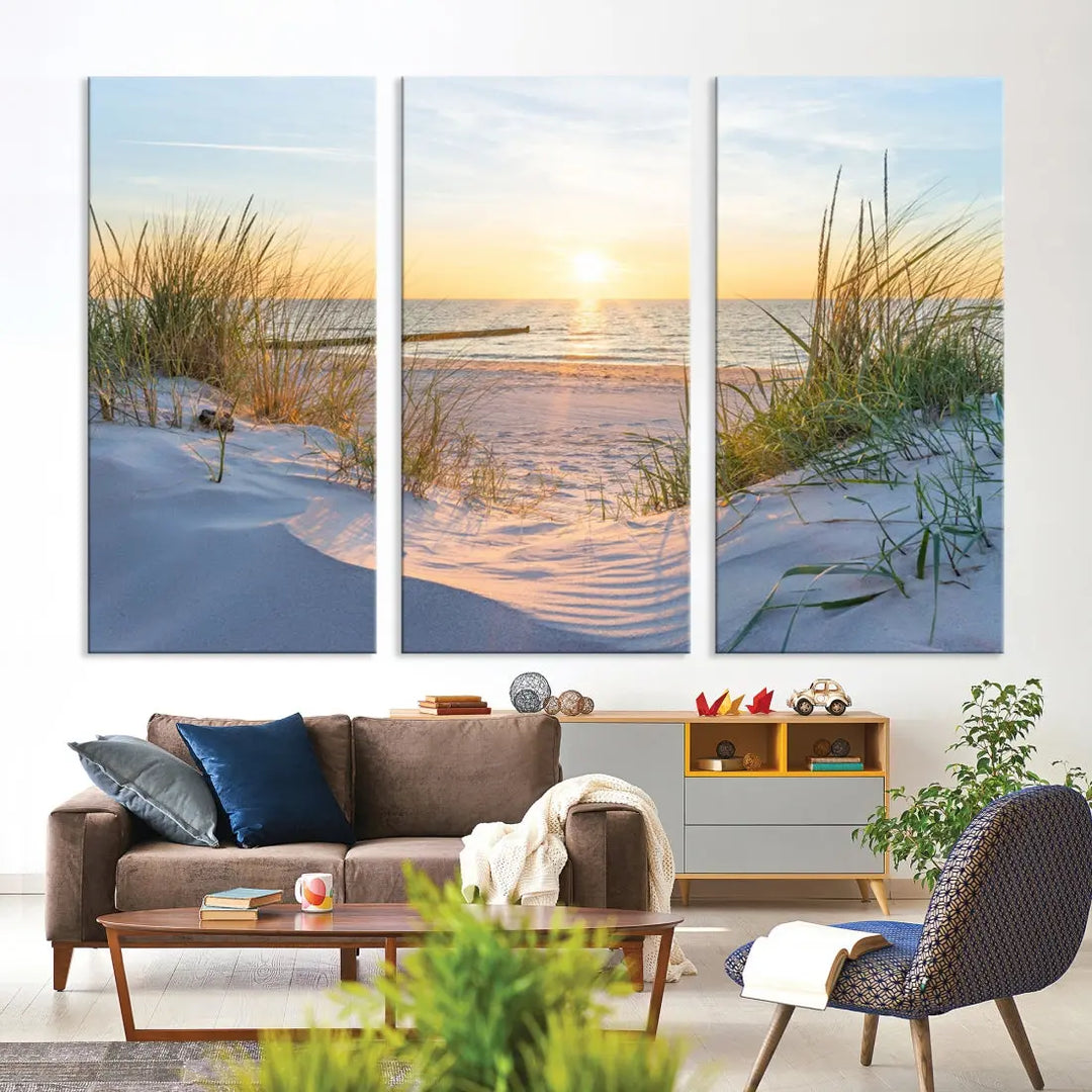 Extra Large Fascinating Sunset Ocean Beach Wall Art Canvas Print