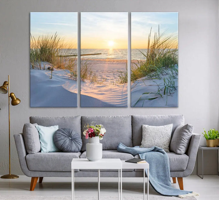 Extra Large Fascinating Sunset Ocean Beach Wall Art Canvas Print