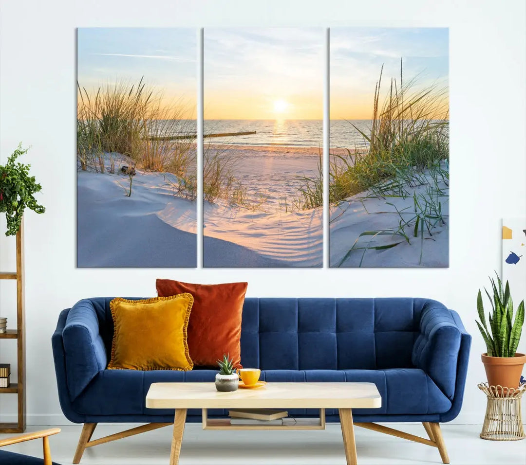 Extra Large Fascinating Sunset Ocean Beach Wall Art Canvas Print