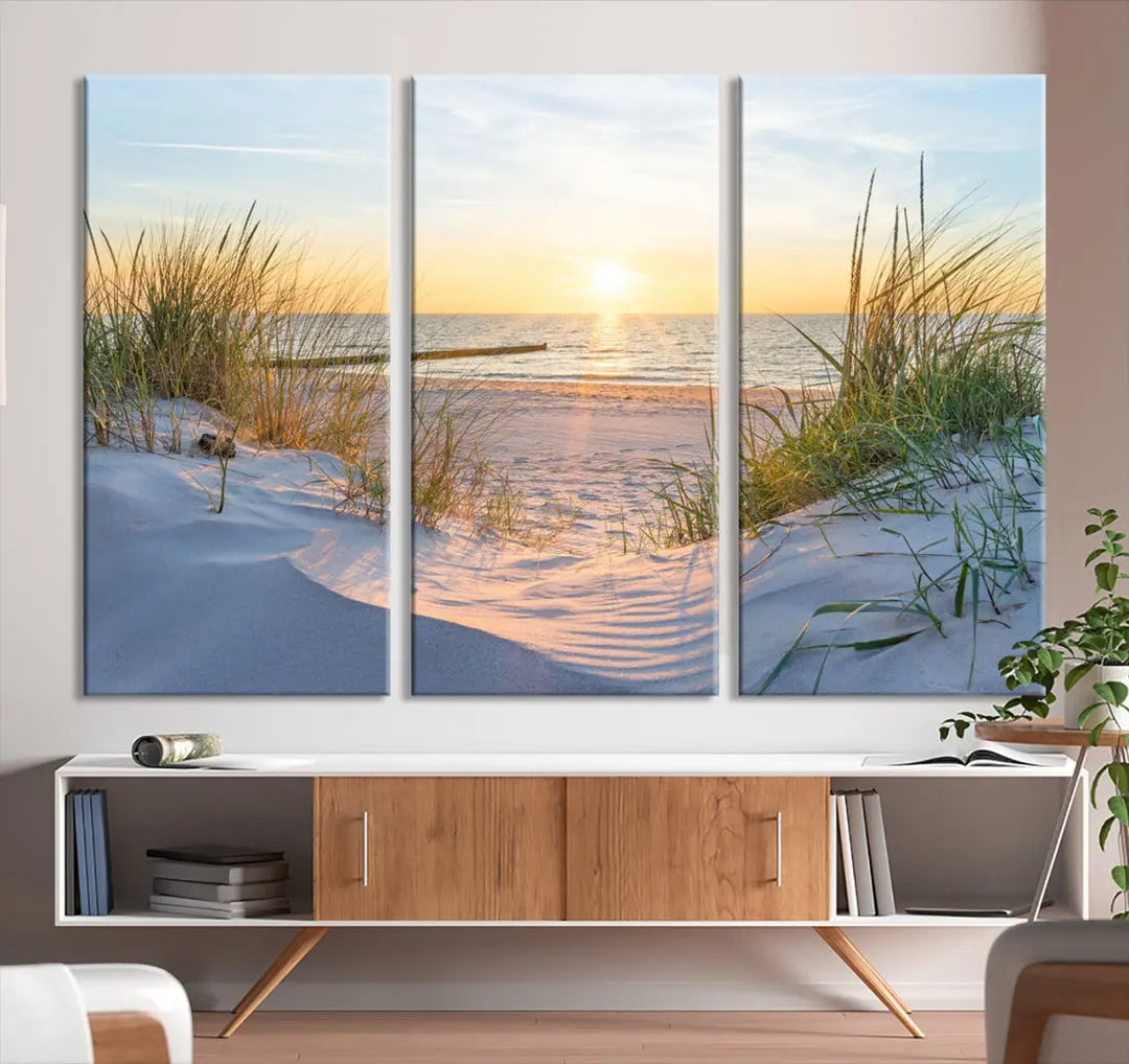 Extra Large Fascinating Sunset Ocean Beach Wall Art Canvas Print