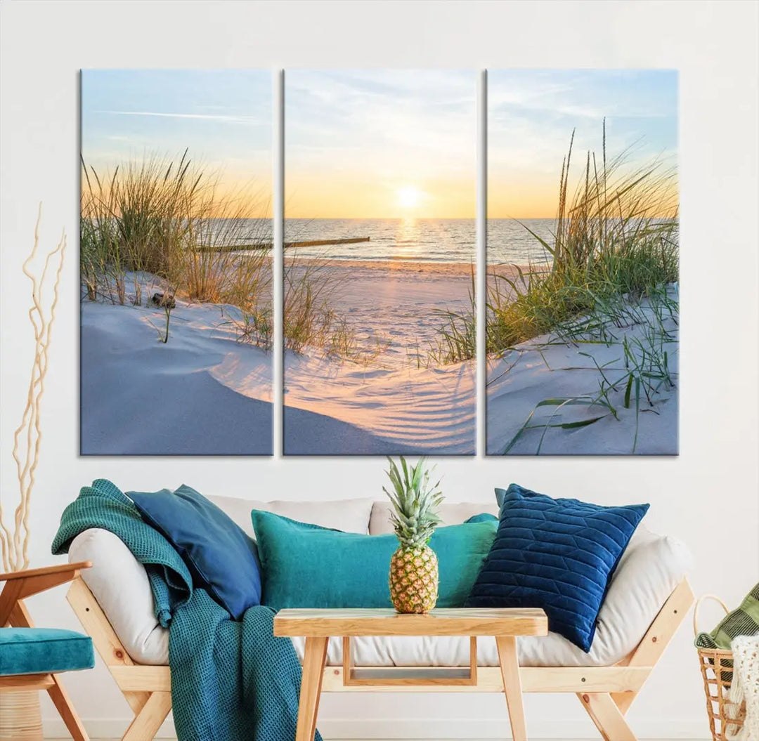 Extra Large Fascinating Sunset Ocean Beach Wall Art Canvas Print