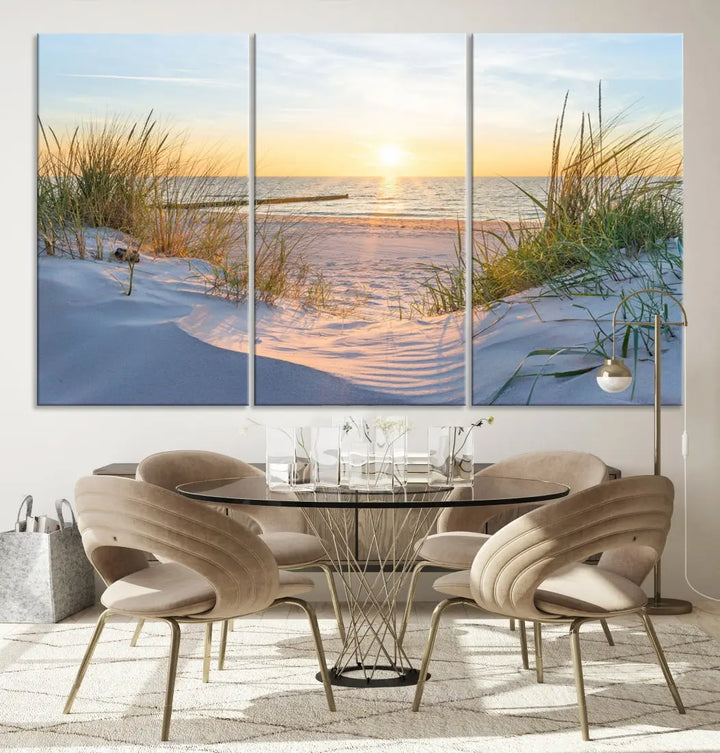 Extra Large Fascinating Sunset Ocean Beach Wall Art Canvas Print