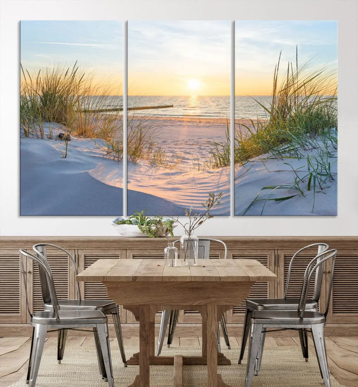 Extra Large Fascinating Sunset Ocean Beach Wall Art Canvas Print