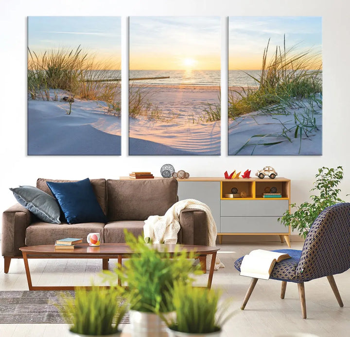 Extra Large Fascinating Sunset Ocean Beach Wall Art Canvas Print