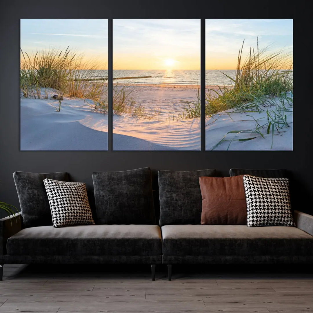 Extra Large Fascinating Sunset Ocean Beach Wall Art Canvas Print