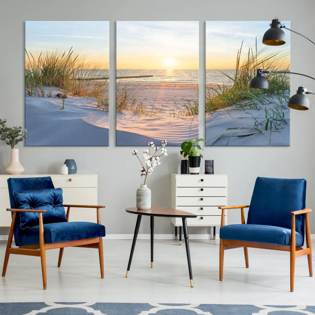 Extra Large Fascinating Sunset Ocean Beach Wall Art Canvas Print