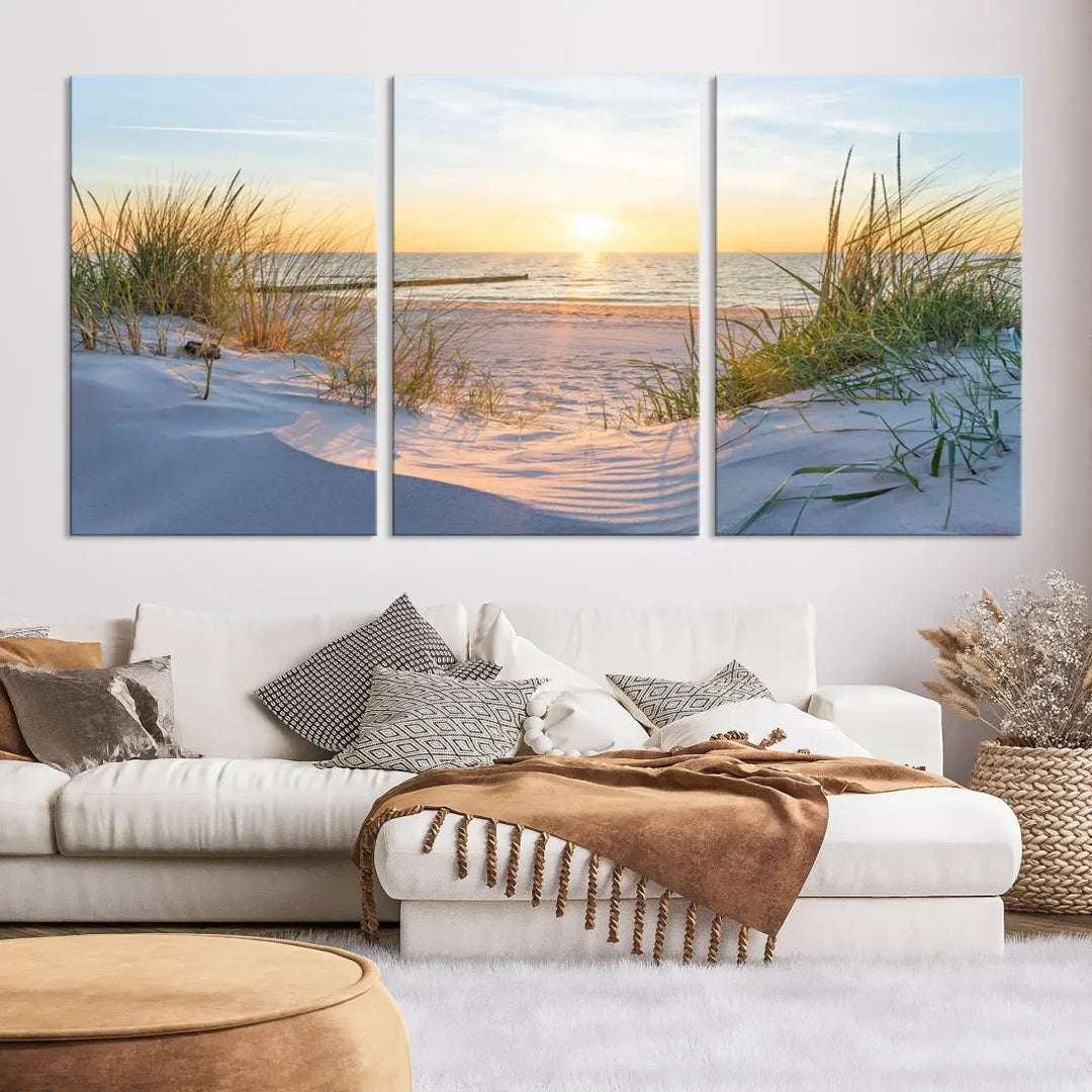 Extra Large Fascinating Sunset Ocean Beach Wall Art Canvas Print