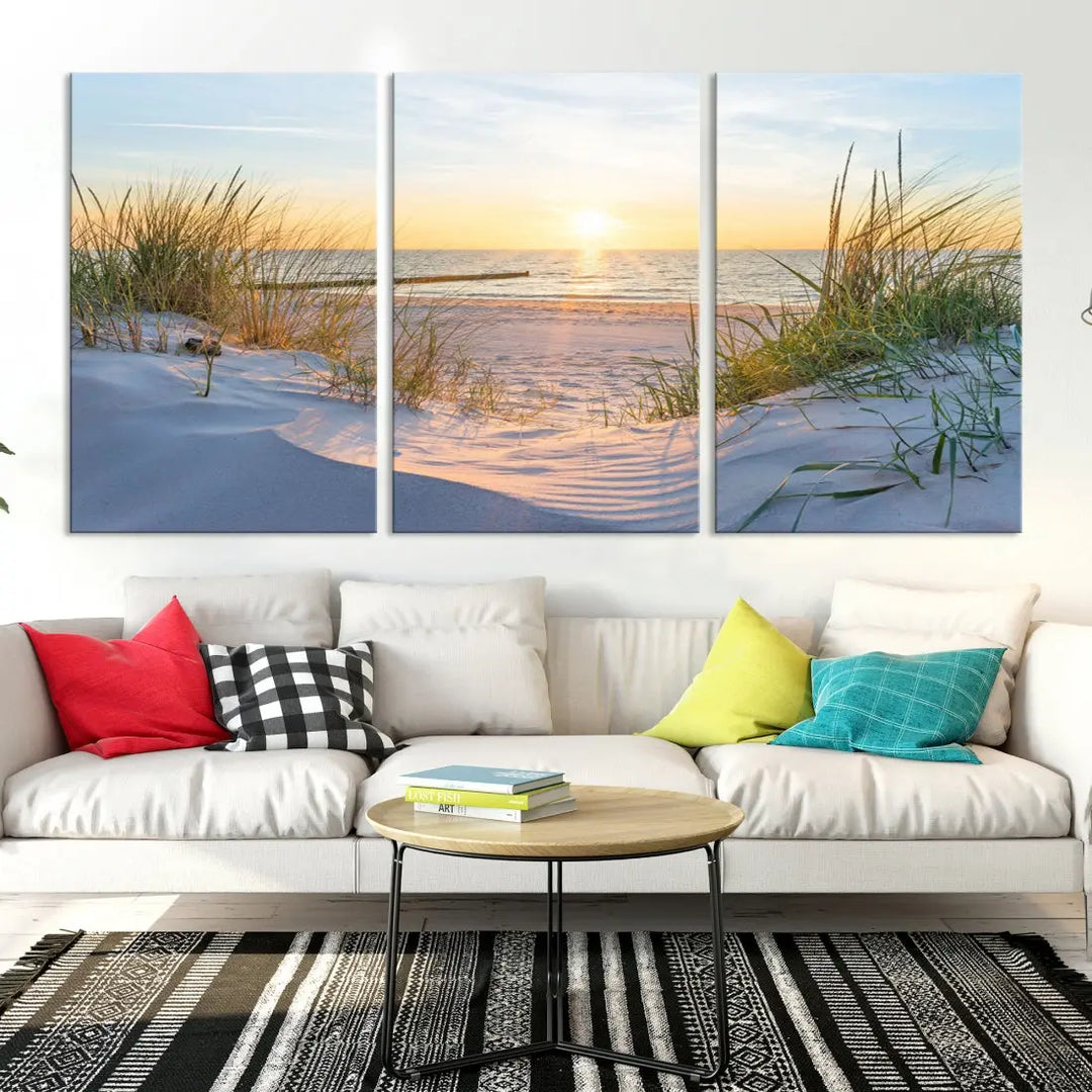 Extra Large Fascinating Sunset Ocean Beach Wall Art Canvas Print