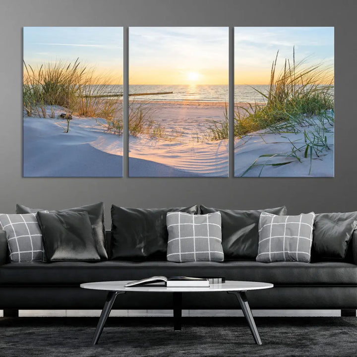 Extra Large Fascinating Sunset Ocean Beach Wall Art Canvas Print