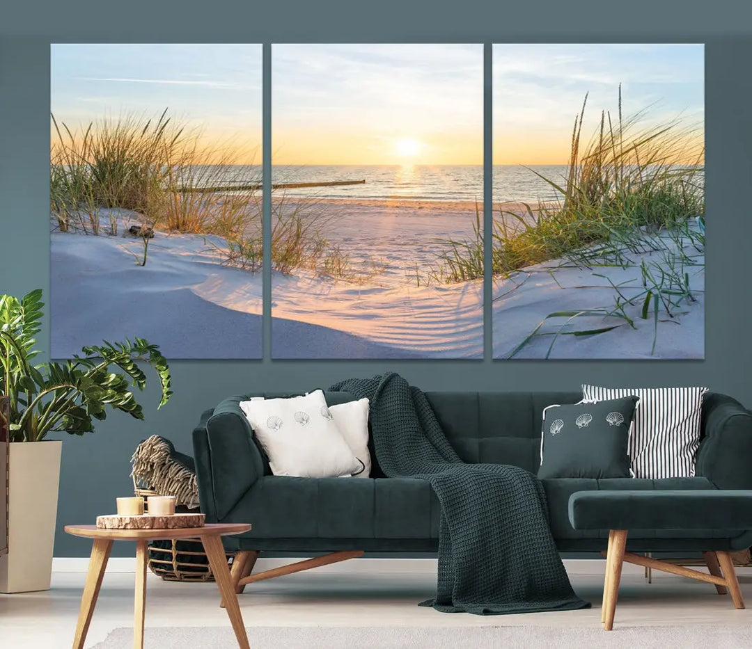 Extra Large Fascinating Sunset Ocean Beach Wall Art Canvas Print