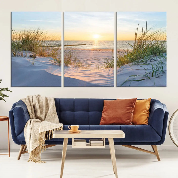 Extra Large Fascinating Sunset Ocean Beach Wall Art Canvas Print