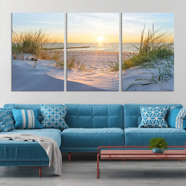 Extra Large Fascinating Sunset Ocean Beach Wall Art Canvas Print