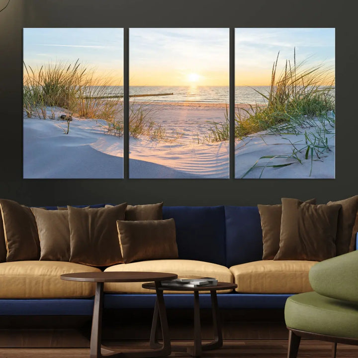 Extra Large Fascinating Sunset Ocean Beach Wall Art Canvas Print