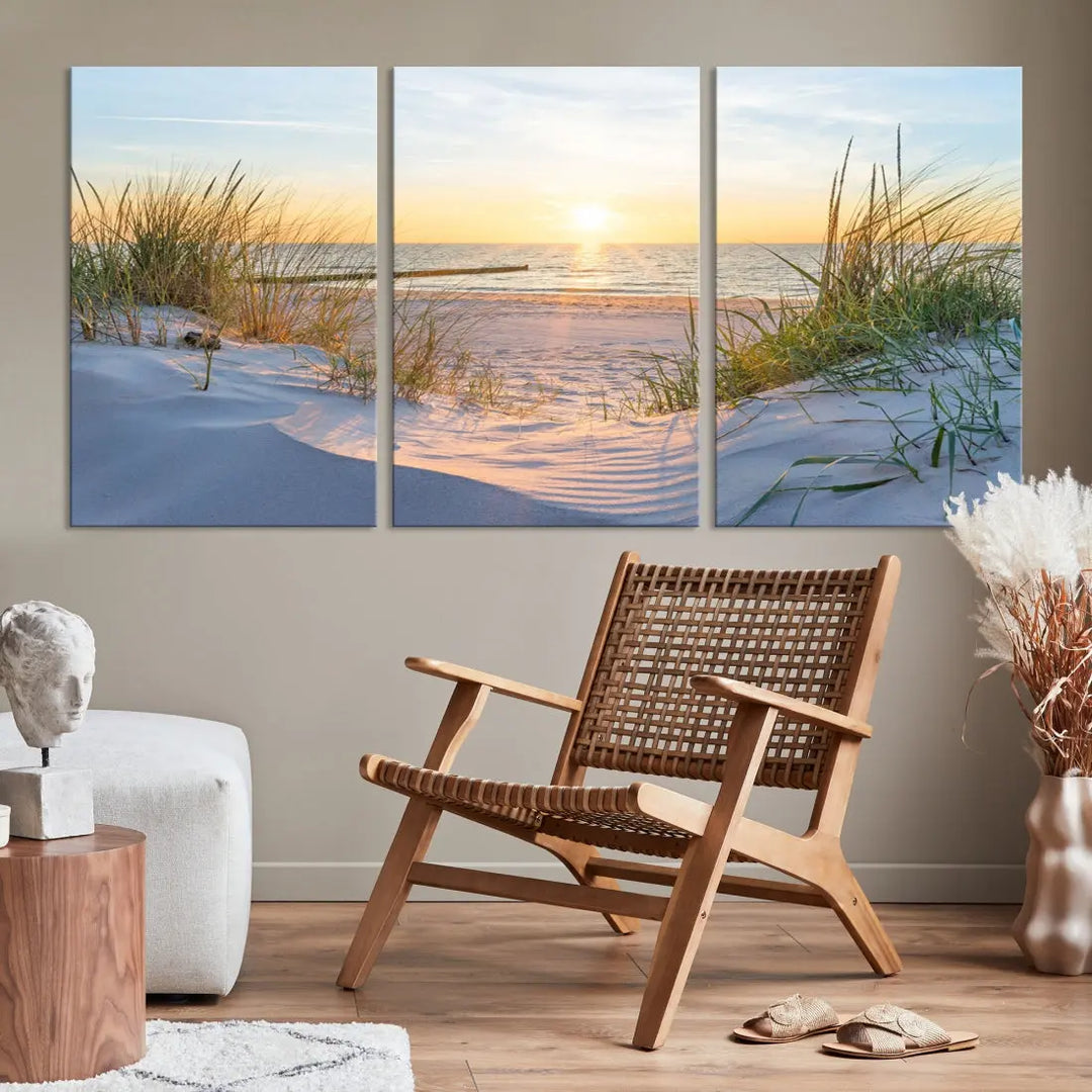 Extra Large Fascinating Sunset Ocean Beach Wall Art Canvas Print