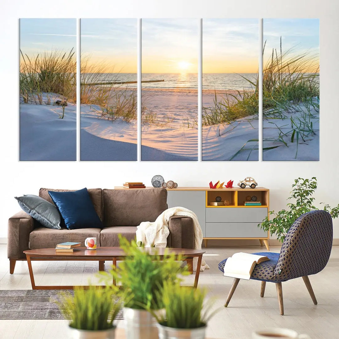 Extra Large Fascinating Sunset Ocean Beach Wall Art Canvas Print