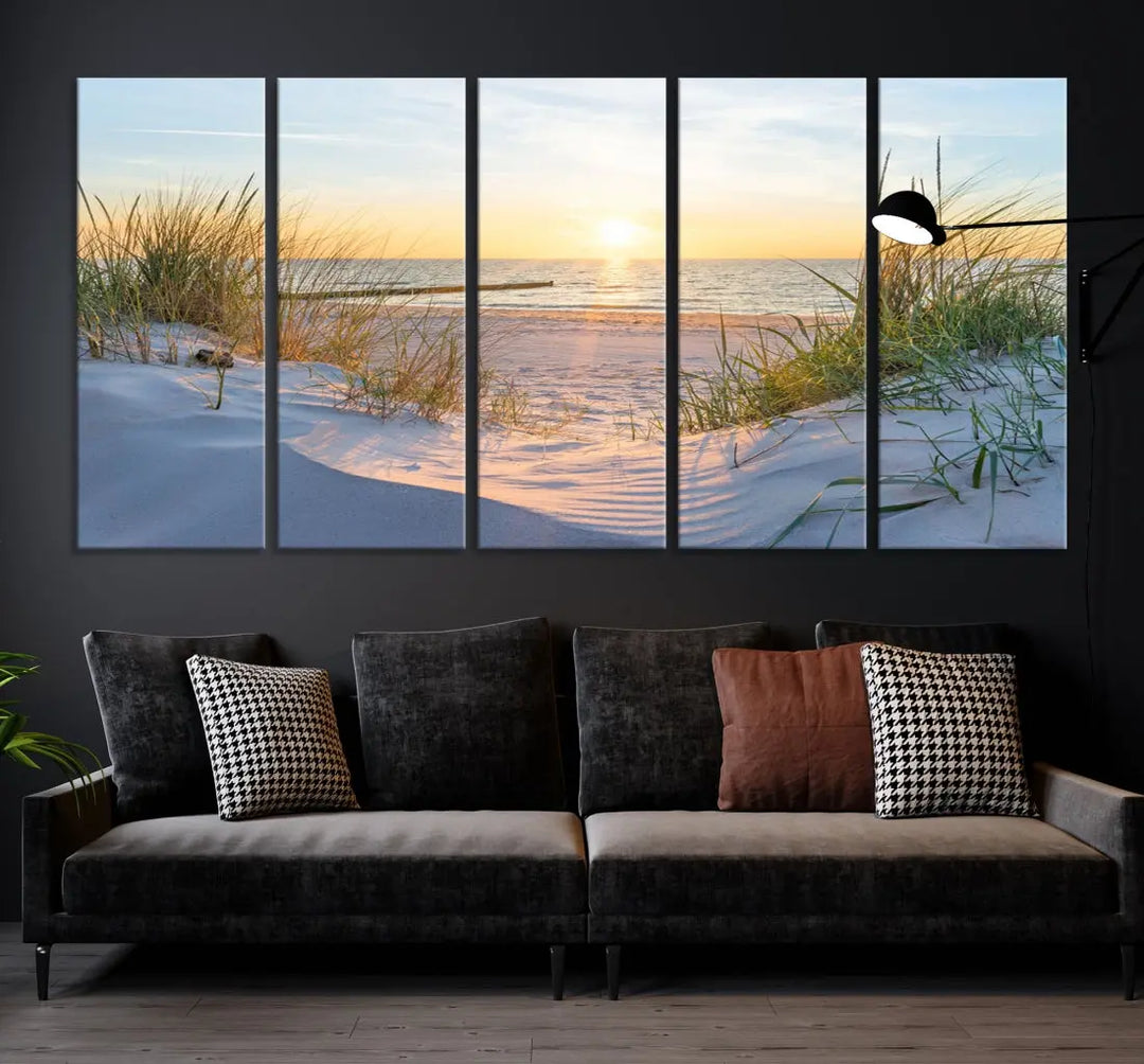 Extra Large Fascinating Sunset Ocean Beach Wall Art Canvas Print